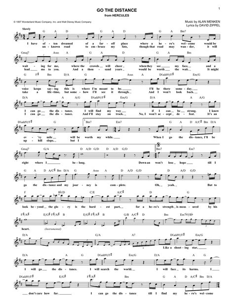 Go The Distance Sheet Music Michael Bolton Melody Line Lyrics And Chords