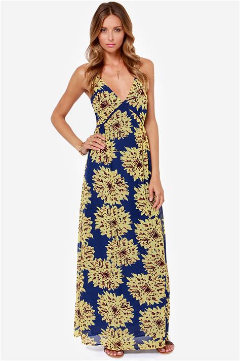 Cute Floral Print Dress Maxi Dress Blue Dress Yellow Dress 40