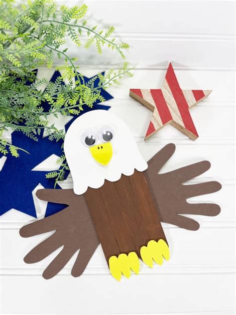 Bald Eagle Handprint Craft With Popsicle Sticks Single Girl S DIY