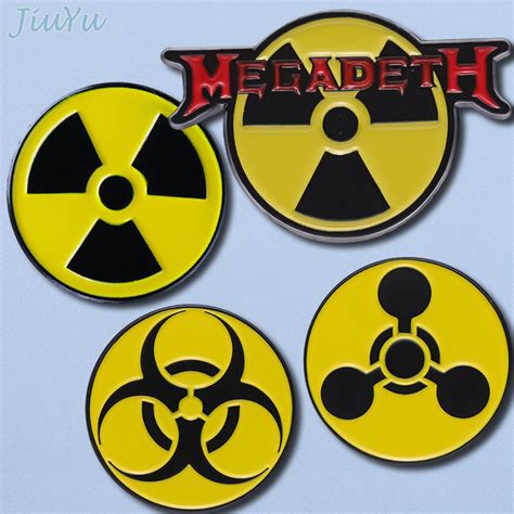 Creative Warning Signs Radiational Enamel Pins Round Yellow Brooch