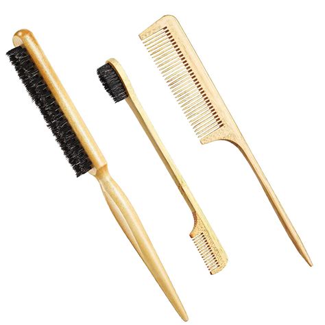 3 Pcs Slick Back Hair Brush Set Bristle Hair Brush Edge Control Brush Teasing Comb