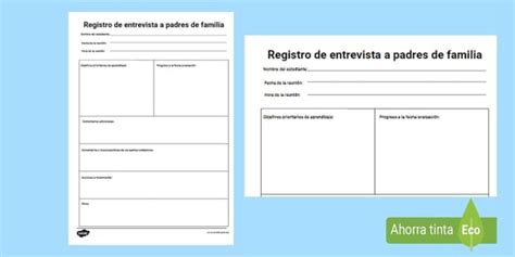 Plantilla de entrevista entre padres y profesores Guía de trabajo