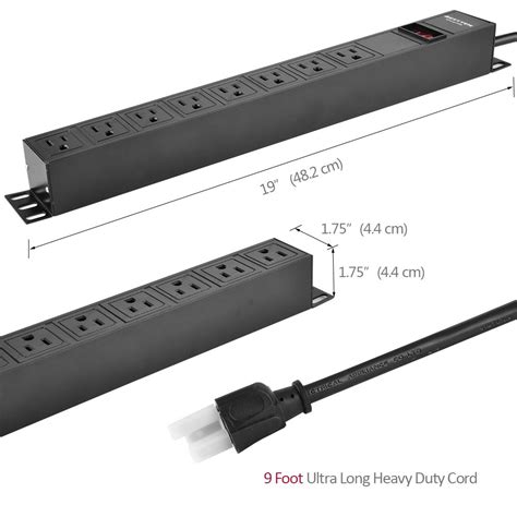 BESTTEN 1U PDU With 8 Outlets And 9FT Cord Heavy Duty Metal Power