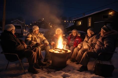 A Diverse Group Of Individuals Sitting Together Around A Fire Pit