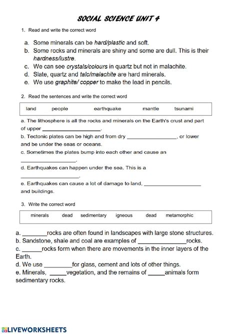 Earth Science Mineral Worksheet