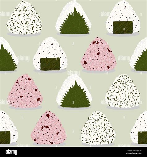 Onigiri Pattern Japanese Sticky Rice Ball Seamless Pattern Asian