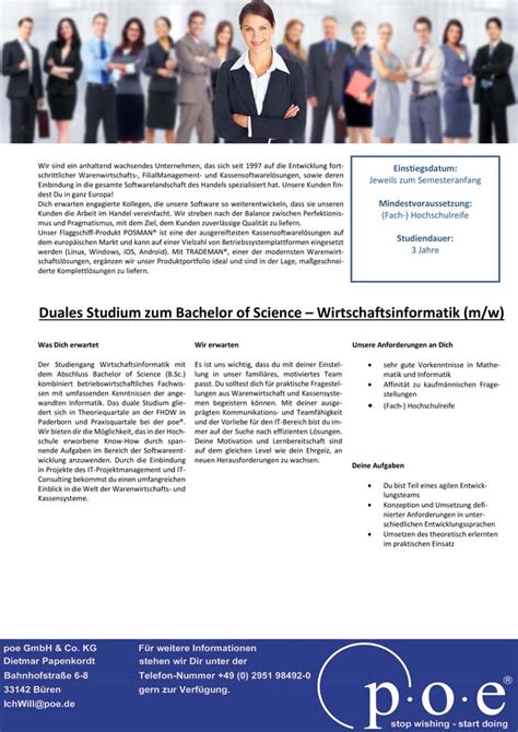 Poe GmbH Co KG Duales Bachelor Studium Wirtschaftsinformatik B Sc