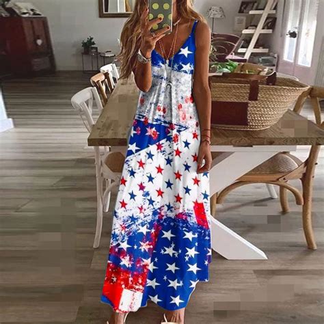 CQCYD Summer Dress Women Sleeveless V Neck Dress Independence Day