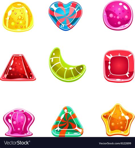 Colourful Glossy Candies of Various Shapes Vector Image