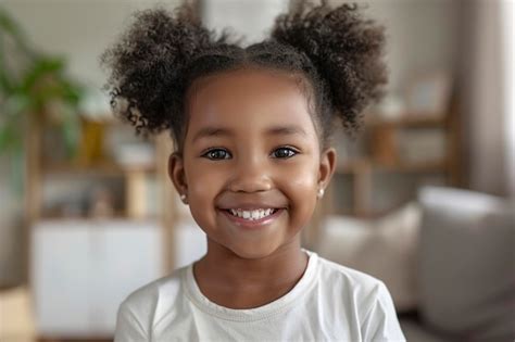 A Smiling Cute Little African American Girl With Two Pony Premium Ai