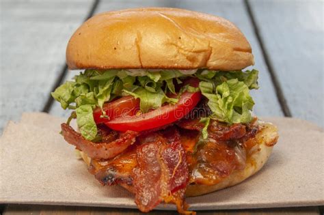 Bacon Cheeseburger On A Bun Stock Image Image Of Bacon Lunch 285880435