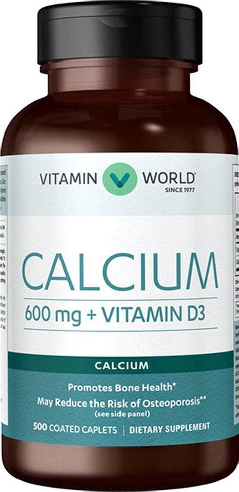 Vitamin World Calcium 600 Mg Vitamin D3 500 Coated Caplets Health And Household