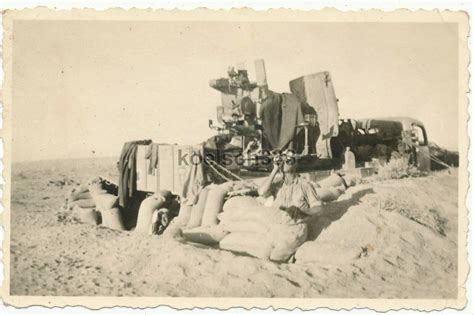 Foto Afrika Korps Flak Vierling Auf Lkw In W Stensand Bunker Stellung