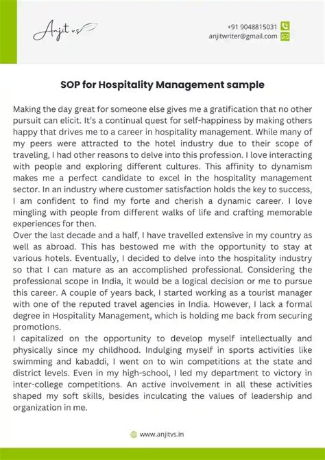 Sop For Hospitality Management Format And Samples