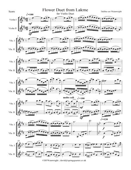 Flower Duet From Lakme By Delibes Arranged For Two Violins Arr David