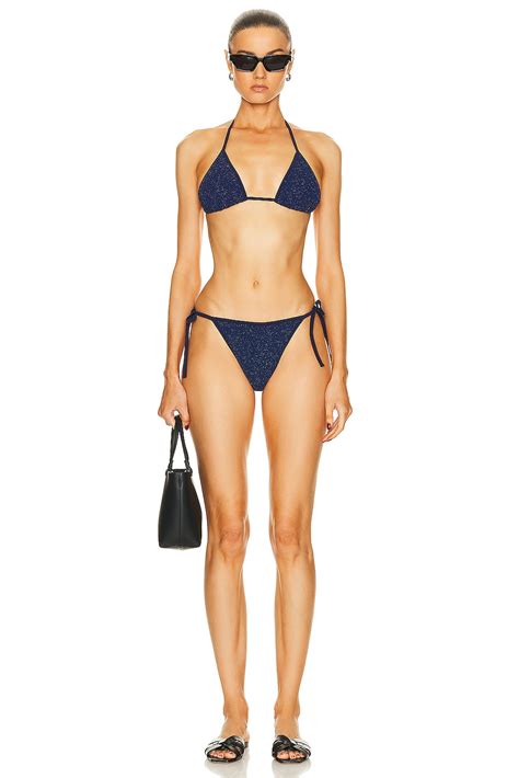 Hunza G Gina Lurex Bikini In Navy Silver FWRD