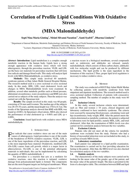 Pdf Correlation Of Profile Lipid Conditions With Oxidative Stress