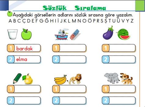 sözcük sıralama etkinlikleri Öğretmenin Çantası