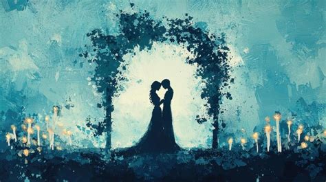 Romantic Couple Silhouette Underneath Tree Archway Painting Premium