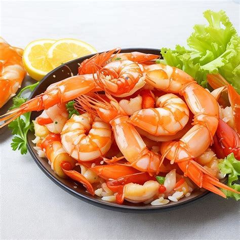 Premium AI Image Freshness And Gourmet Seafood Meal Cooked Prawn On