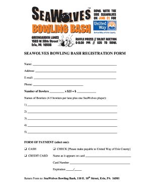 Fillable Online Bowling Bash Registration Form Doc Fax Email Print