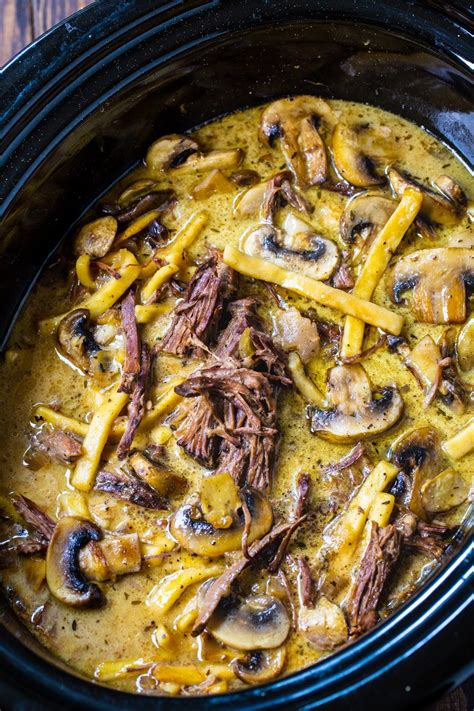 Slow Cooker Beef And Noodles With Mushrooms Spicy Southern Kitchen