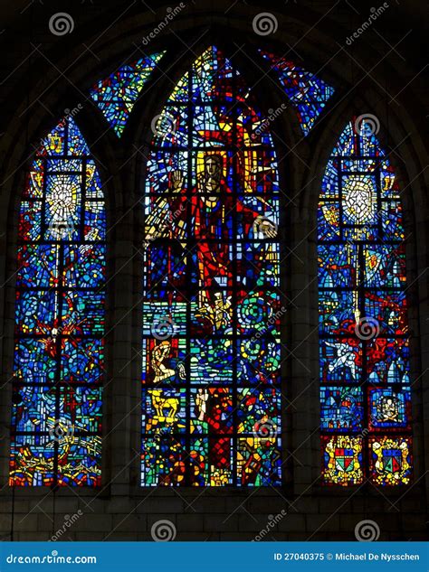 Large Stained Glass Window In Cathedral Or Church Stock Image Image Of Large Fragments 27040375