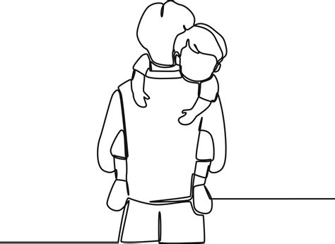 Continuous One Line Drawing Of Father Holding Little Boy In His Arms