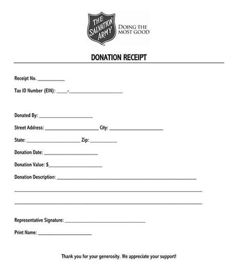 Printable Salvation Army Donation Receipt