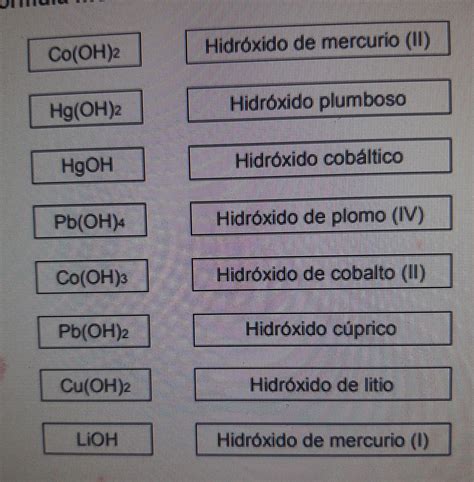 Relaciona Del Mismo Color La F Rmula Molecular Con El Nombre Que