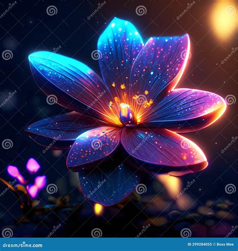 Illustration Of A Beautiful Flower On A Black Background With Blue