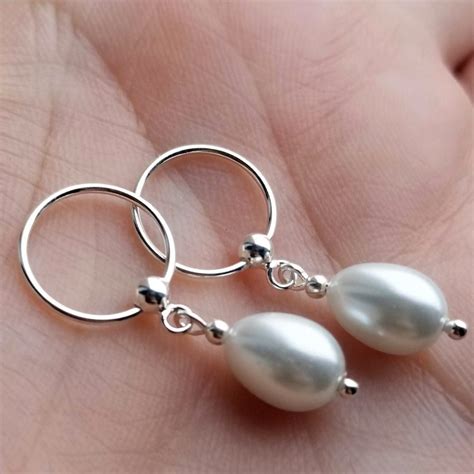 Sterling Silver Pearl Hoop Earrings Beaded With Pearl Etsy