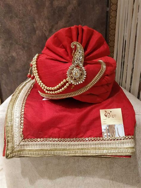 Red Colour Silk Fabric Wedding Turban.