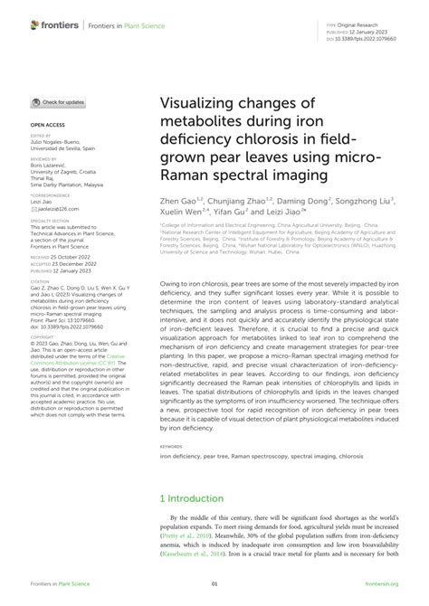 Pdf Visualizing Changes Of Metabolites During Iron Deficiency