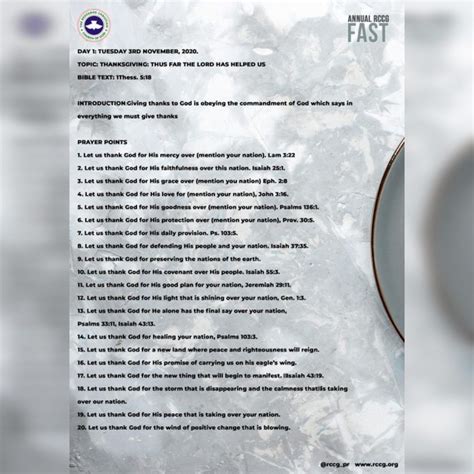 Rccg November Fasting Prayer Points For Day Tuesday