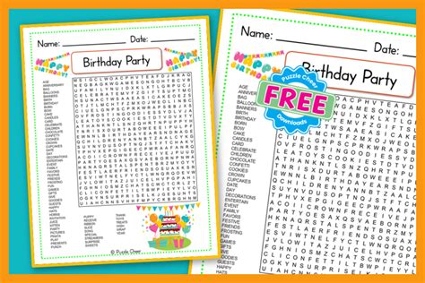 Birthday Party Word Search Puzzle Puzzle Cheer