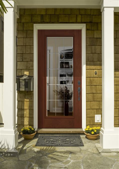 Design Pro™ Fiberglass Exterior Doors Mahogany Full View Glass Panel