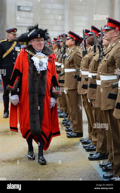 Lord Mayor London Andrew Parmley Inspects Troops Outside Mansion House