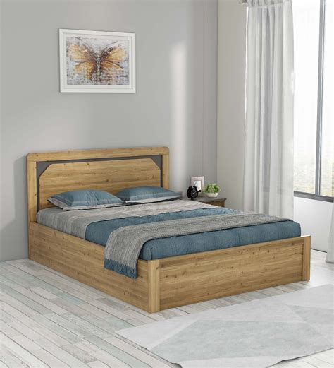 Buy Kosmo Roma Queen Size Bed In Classic Oak Finish With Box Storage At