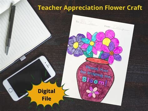 Printable Teacher Appreciation Flower Craft Kids Craft For Etsy