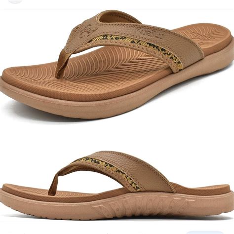 Kuailu Leather Sport Flip Flops Comfort Orthotic Thong Size 13 Brown Sandals New Orthotic Flip