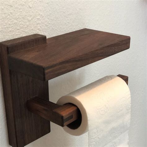 Wood Toilet Paper Holder With Shelf Walnut Toilet Roll Holder Minimal