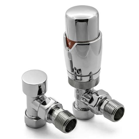 Reina Modal Chrome Angled Thermostatic Radiator Valves Radiator Valves