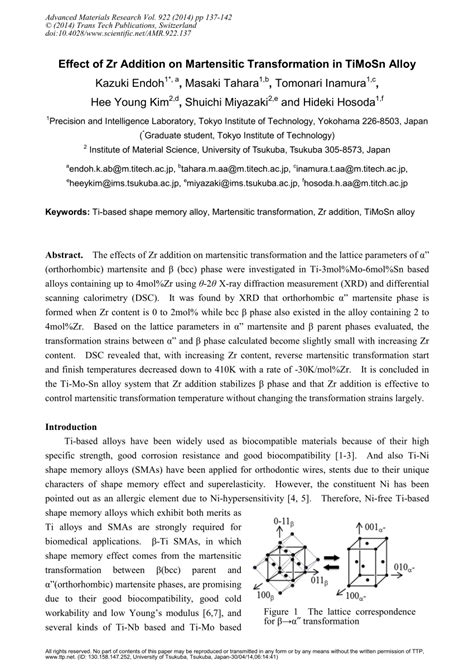 Pdf Effect Of Zr Addition On Martensitic Transformation In Timosn Alloy