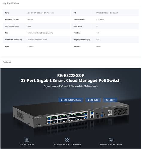 Reyee Rg Es Gs P Port Gigabit Smart Cloud Managed Poe Switch