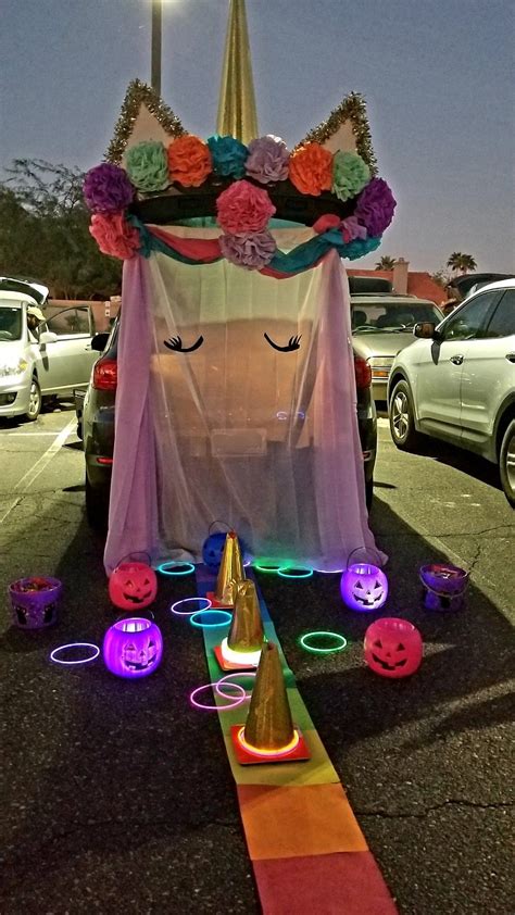 Trunk Or Treat Unicorn With Rainbow Path And Glowsticks Toss The Ring