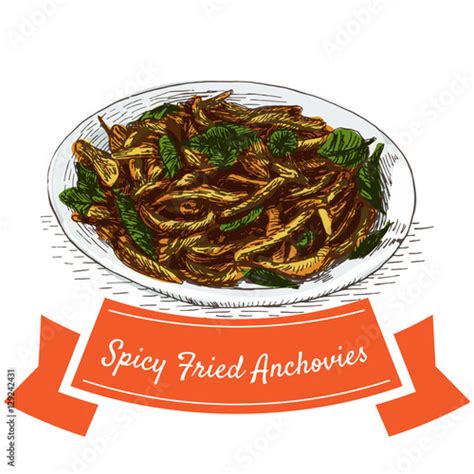 Spicy Fried Anchovies Colorful Illustration Stock Image And Royalty Free Vector Files On