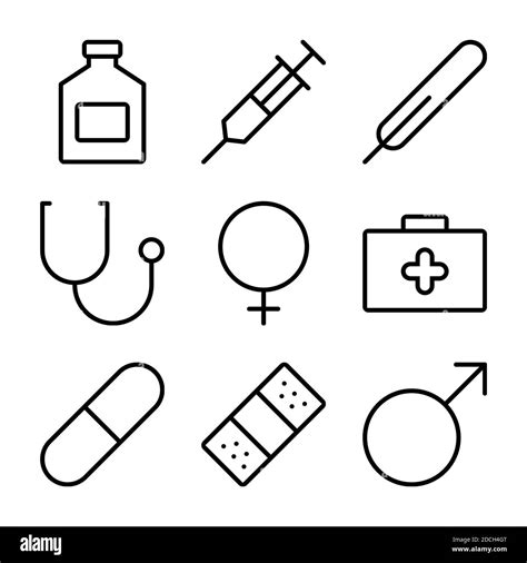 Line Vector Icons Medical Gender Stethoscope Box Male Female Stock