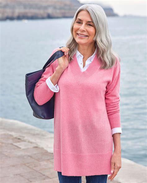 Pink Sherbet Cashmere Merino Deep V Neck Tunic WoolOvers UK