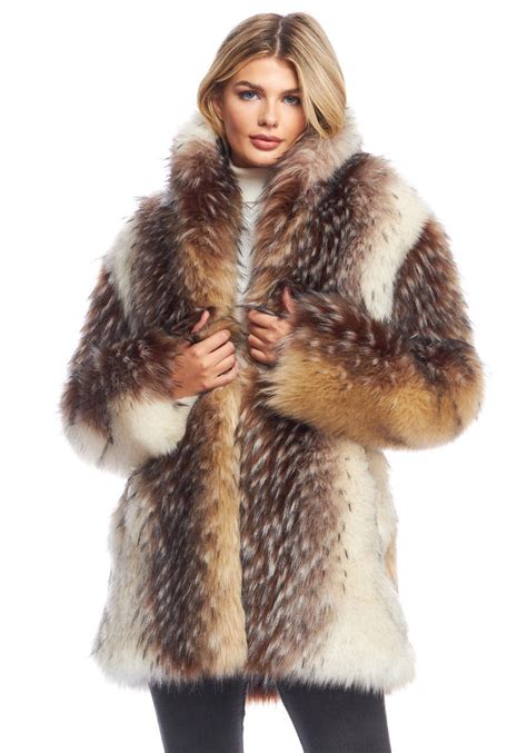 Mens Arctic Wolf Faux Fur Shawl Collar Coat